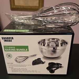 Sharper Image Stainless Steel Mixing Bowl Set with Black Silicone Whisk